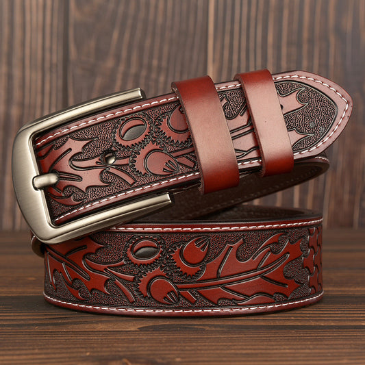 Stefan Carved Genuine Cow Leather Belt For Men