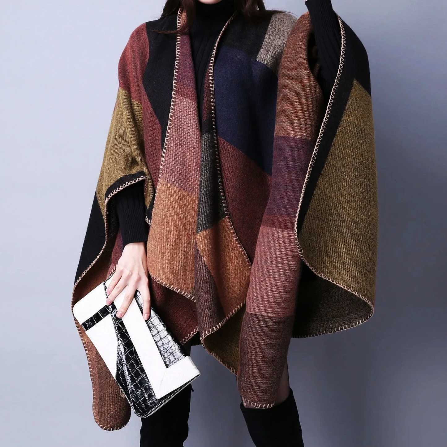 Sierra Plaid Pancho Cape Coat