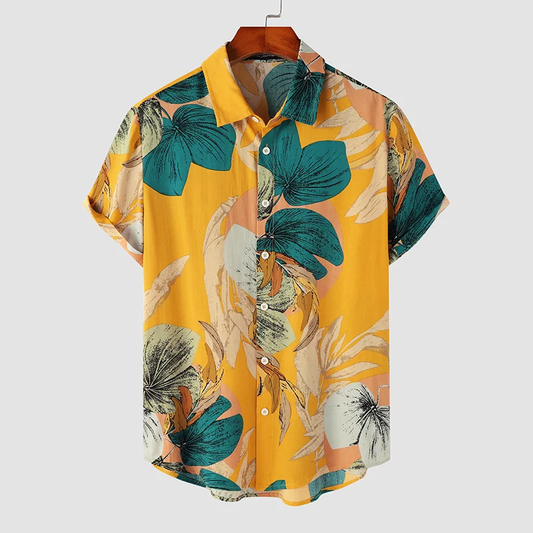 Tropical Leaf Print Hawaiian Shirt