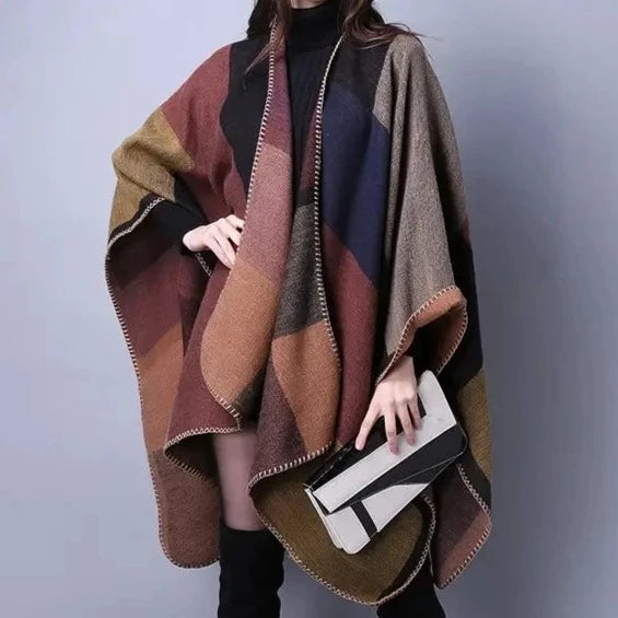 Sierra Plaid Pancho Cape Coat