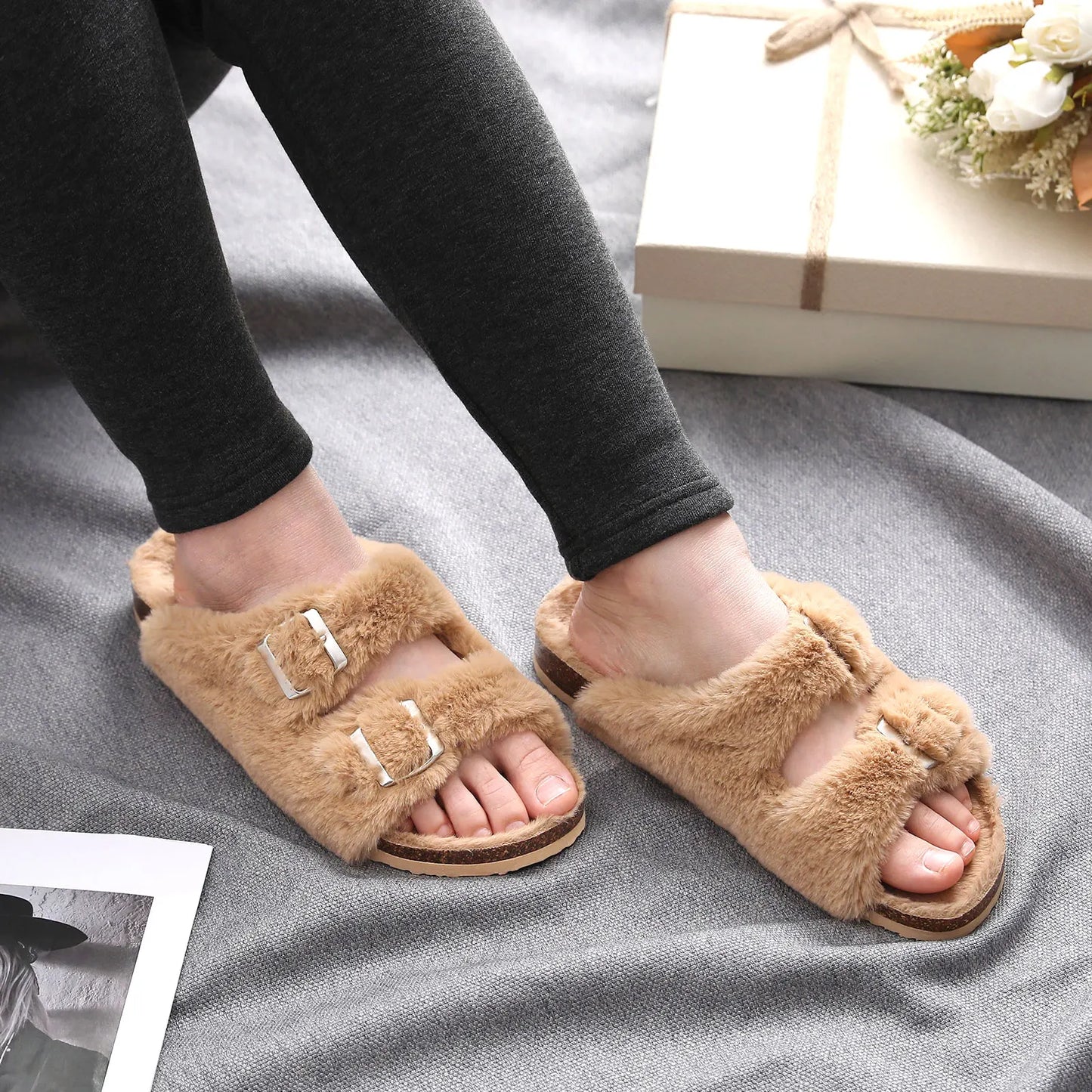 Haven Furry Cork Slippers