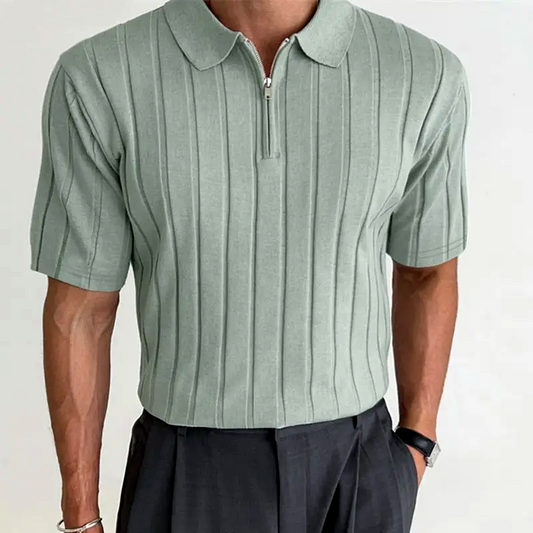 Textured Stripe Zipper Polo