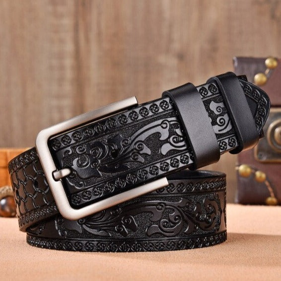 Artisan Carved Genuine Cow Leather Belt for Men