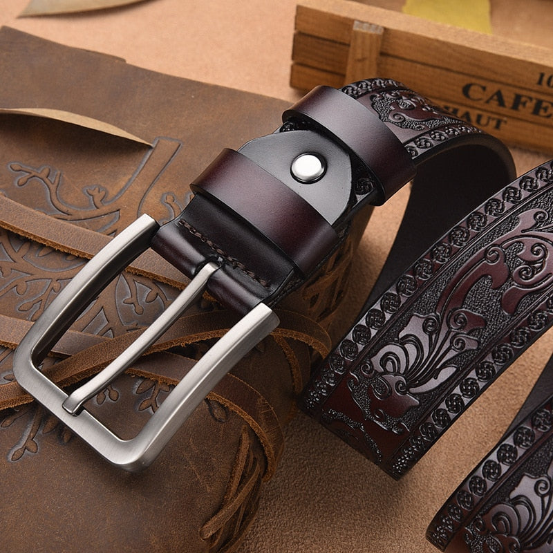 Artisan Carved Genuine Cow Leather Belt for Men