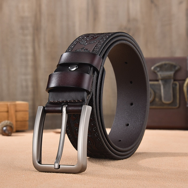 Artisan Carved Genuine Cow Leather Belt for Men