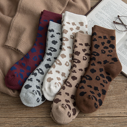 Leopard Print Wool Socks (3-Pack)